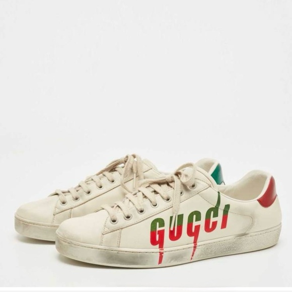 Gucci Aces Blade Print Low Off White Distressed Sneakers Size 6.5 - Picture 1 of 12